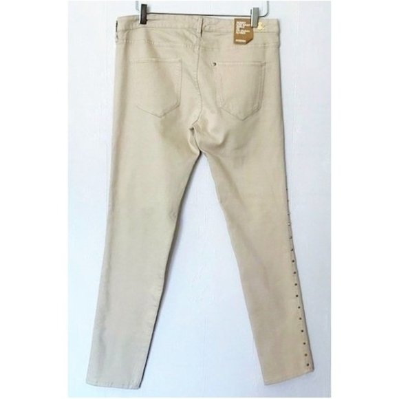 H&M LOW RISE SKINNY ANKLE JEANS BEIGE GOLD STUDDED LEGS SZ 33 NWT - Picture 3 of 10
